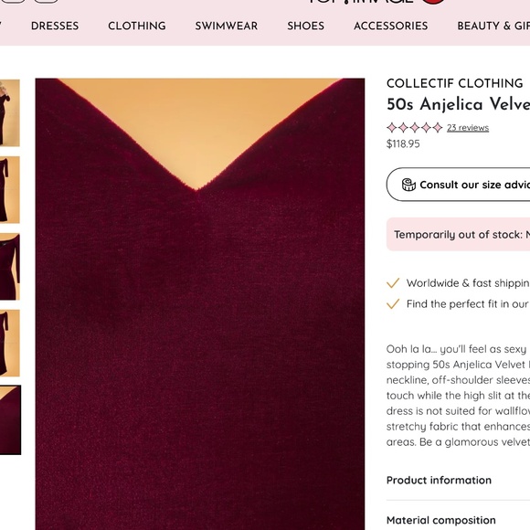 Collectif clothing 50s Anjelica Velvet Maxi Dress in Wine Medium uk12 - Picture 5 of 7